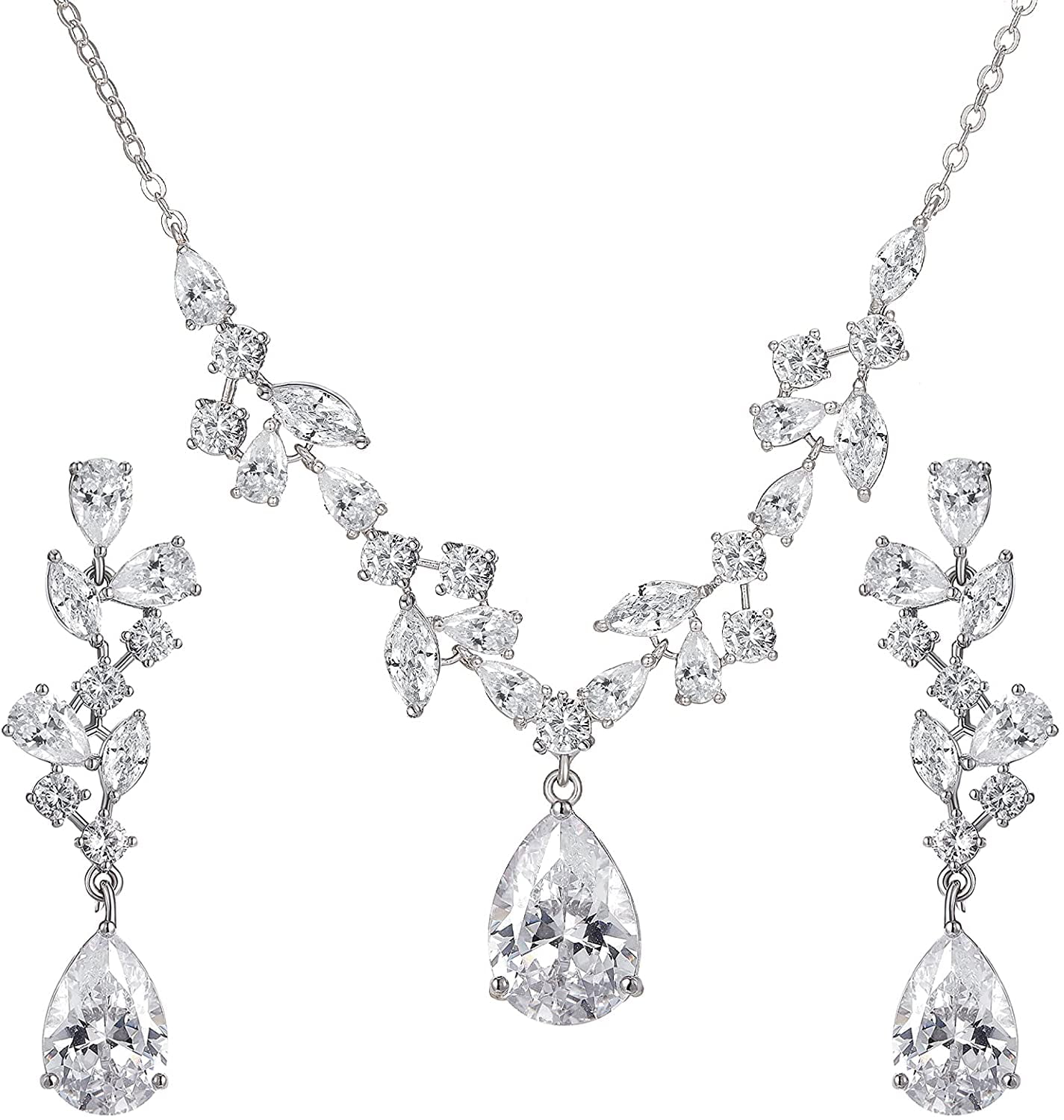 UDORA CZ Tearsdrop Earrings Necklace Jewelry Set for Bride Bridesmaids 