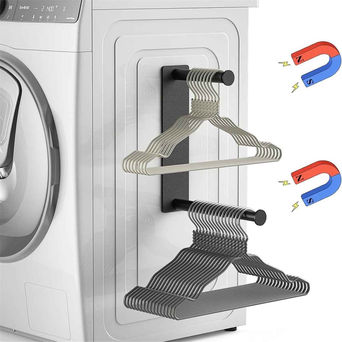 Hanger Organizer Stacker, Magnetic Hanger Holder, Extendable Hanger Storage Rack for Washing Machine Closet Laundry Room