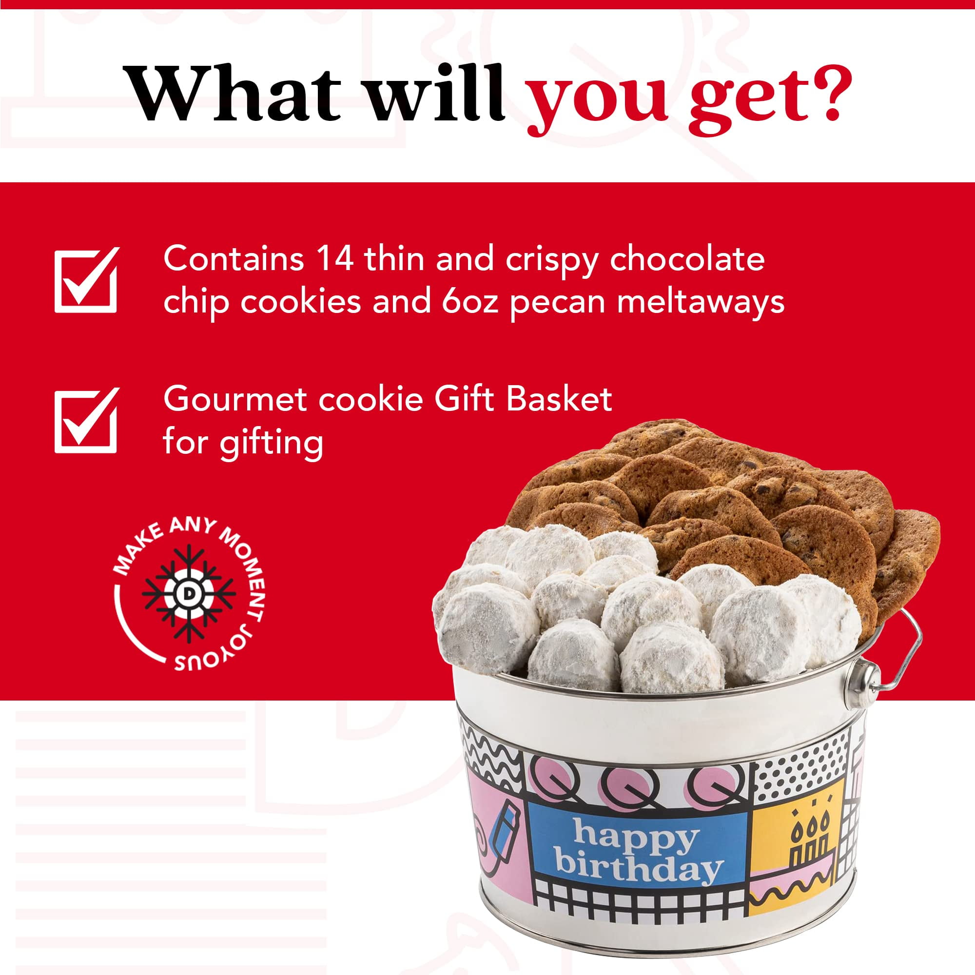 David’s Cookies Happy Assorted Cookies Gift Bucket, Freshly Baked Sweet Snacks, 1.3 lbs