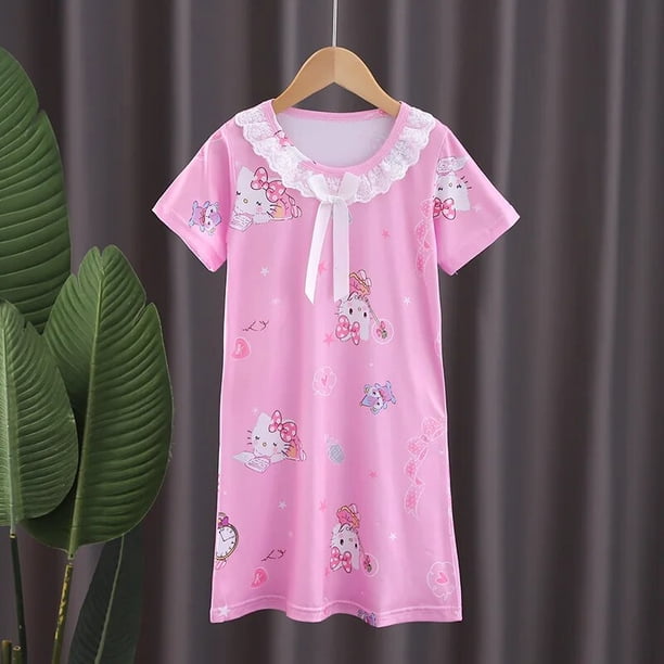 Camisón Kawaii Sanrios para niños, ropa de dormir de dibujos animados de MyMelody Kuromi Cinnamoroll, Vestido de manga corta de verano, regalo para el hogar