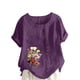 thumbnail image 2 of ICHUANYI Clearance Women's Summer Casual Round Neck Short Sleeve Flower Printing Loose Shirt Tops(Purple, S) ICHUANYI WER2023081013528, 2 of 4