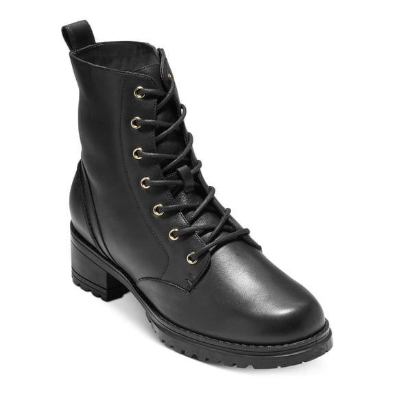 DOCKERS Womens Black Pull Tab Lace Up Padded Lug Sole Camea Round Toe Block Heel Zip-Up Combat Boots 7 B