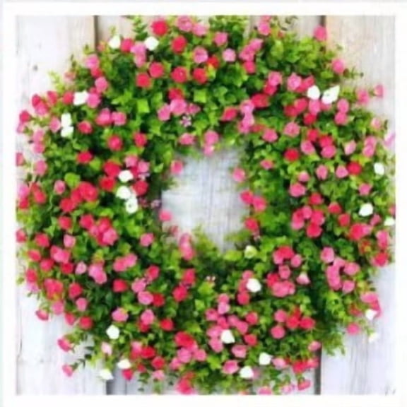Spring Wreath for Front Door,9.8-19.6 in Farmhouse Colorful Cottage Wreath,Green Eucalyptus Wreath with Flowers,Purple Pink Summer Wreath,Outdoor Green Door Wreath,Spring Summer Decoration (Colorful)