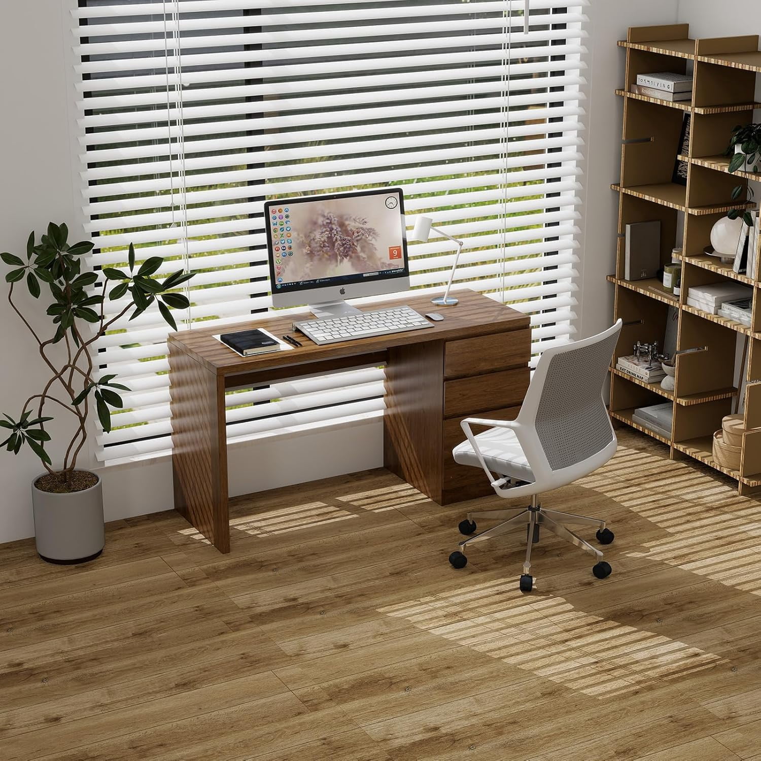 LAZZO 53" Computer Desk with 3 Drawers, Executive Writing Desk with File Storage Drawer for Home Office, Brown