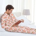 thumbnail image 6 of Lsque Peach With Leaves Pattern Long Sleeve Pajama Set for Men - Soft 2-Piece Sleepwear and Loungewear Set with Pockets, Comfy Nightwear-Small, 6 of 7
