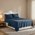 thumbnail image 3 of Lux Decor Collection Queen Size Sheets Set Brushed Microfiber High GSM, 4 Piece Sheet Set Upto 16 Inches Deep Pocket Bedding Sheets & Pillowcases - Navy Blue, 3 of 10