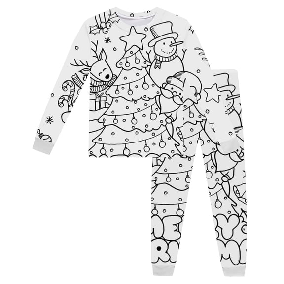 Vrotazzy Kids Pajamas,Boys Doodle Long Sleeve Pajama for Holiday Family Nightwear Christmas Print Set,7-8 Years