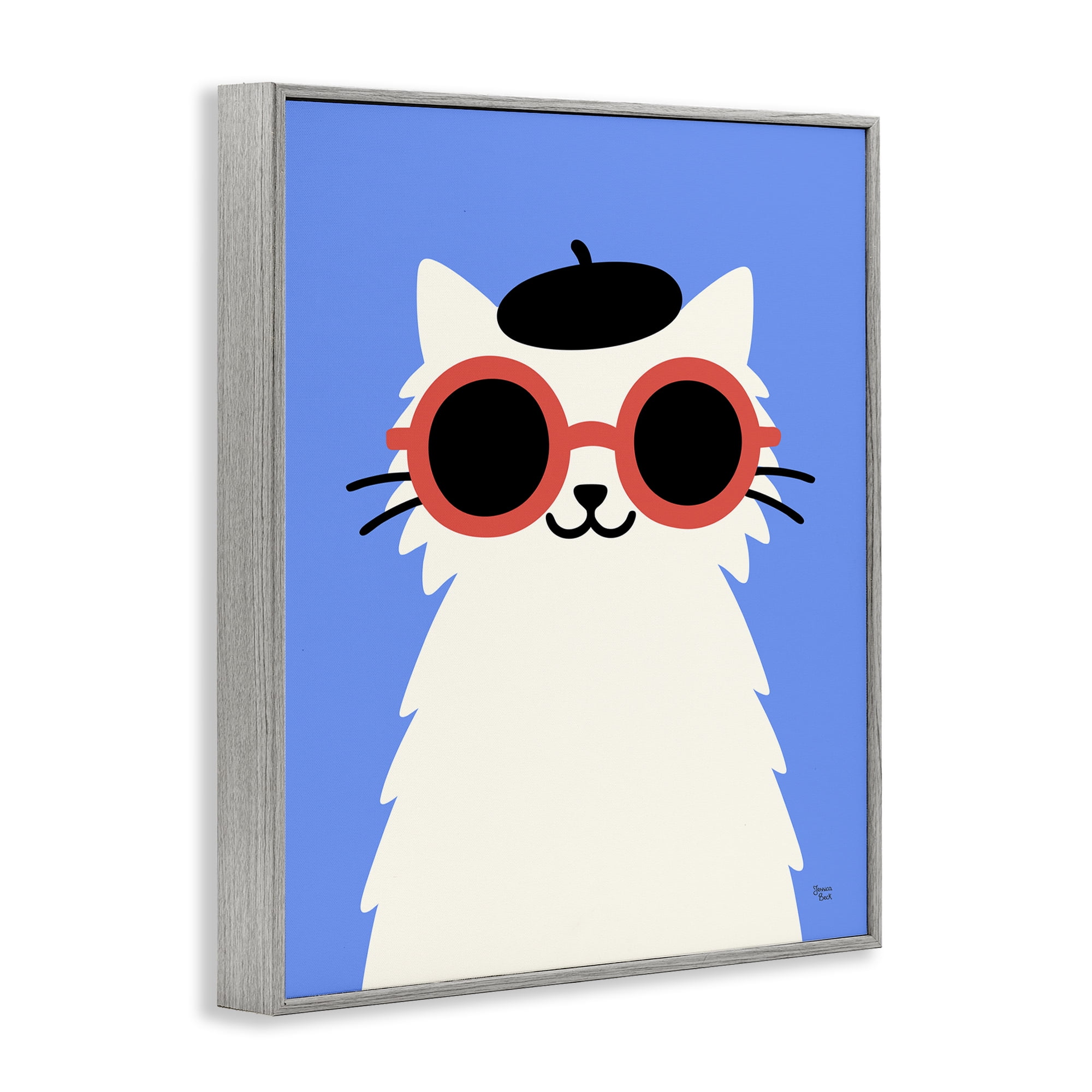Stylish French Cat Gray Framed Giclee Art, design by Jessica Beck