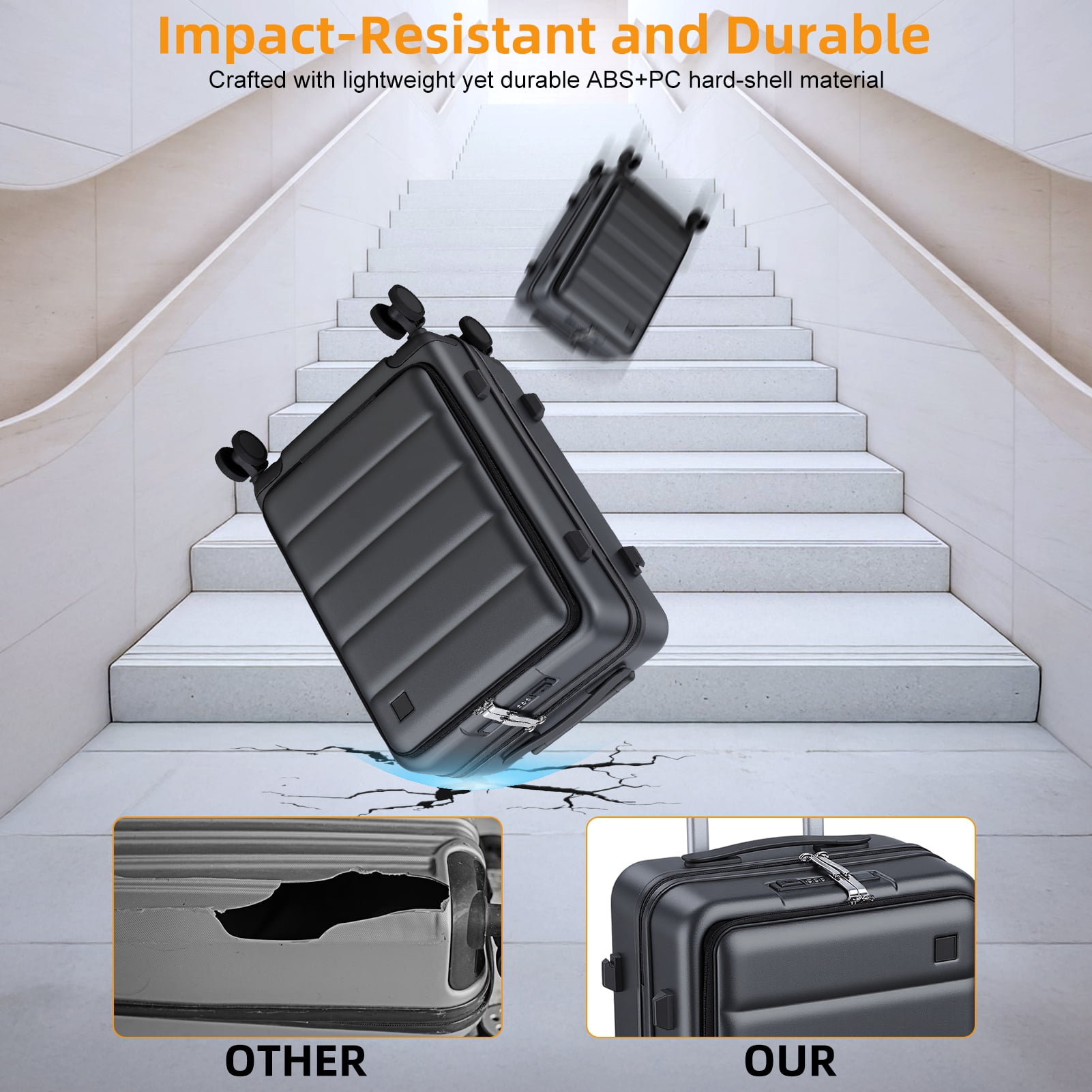 Wharick Suitcase 9.84"x14.17"x22.05" Carry On Hard Shell Luggage with 360° Spinner Wheels TSA Lock USB Charger