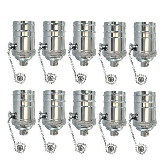 Royal Designs, Inc. Pull Chain Lamp Socket for Incandescent LED Bulbs, Polished Nickel, Set of 10