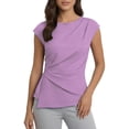 thumbnail image 2 of Qulqfy Casual Women Blouses Crew Neck Short Sleeve Slim Solid Tunic Spring Summer Pleat Trendy Women's Tops XXXL, 2 of 6