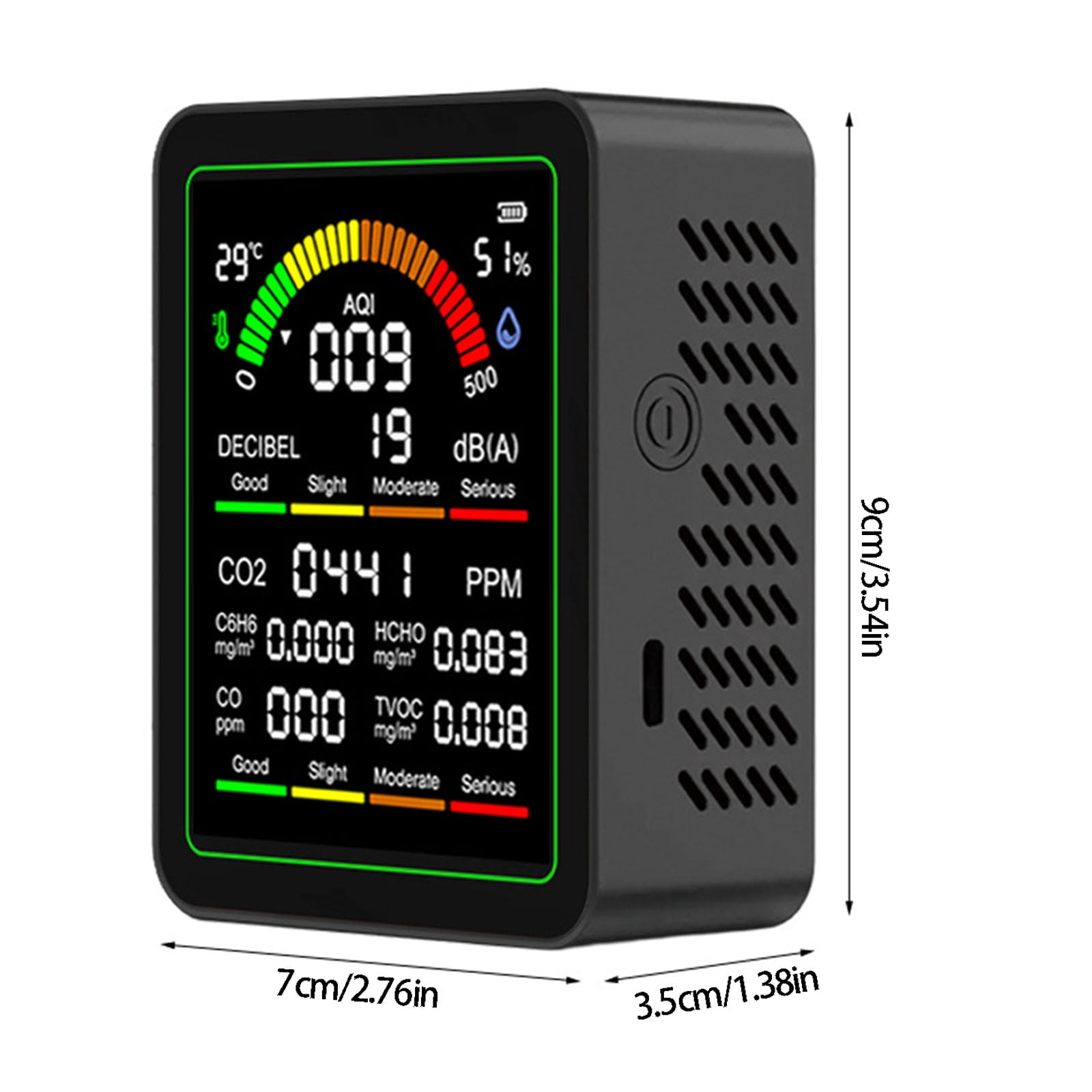 Air Quality Monitor With CO2 C6H6 Formaldehyde TVOC Temperature Humidity Detections And Noise Meter For Home Offices Lab