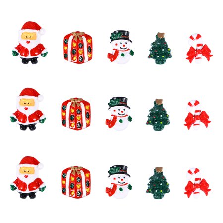 Christmas Home Accessories Christmas Resin Snowman Santa Claus Christmas Tree Candy Cane Miniature Ornaments for Home Decoration DIY Accessories 15pcs ()