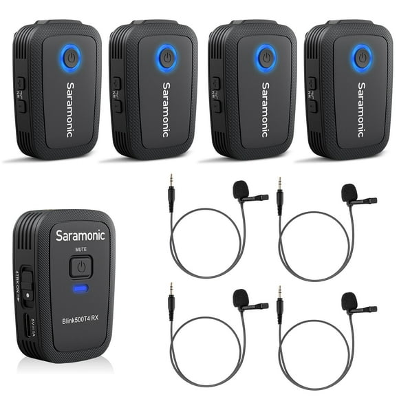 Saramonic 4-Channel Wireless Lavalier Microphone System for DSLR Camera, Blink500T4 2.4G Wireless Lapel 4 Transmitters & One Receiver 328ft Range for Camcorder Smartphon