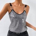 thumbnail image 5 of Ruimatai Women's Casual V Neck Asymmetrical Sequin Sleeveless Top with Buttons, Lightweight Comfortable Blouse for Daily Wear, 5 of 7