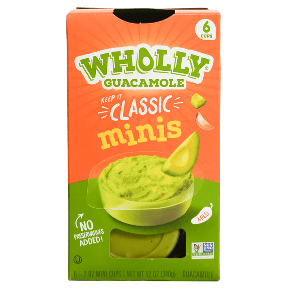 WHOLLY Guacamole Minis Paste Classic 12oz 6 pack Plastic Cups