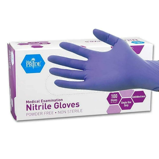 Guantes de examen de nitrilo MED PRIDE, talla pequeña, sin polvo, 100 unidades