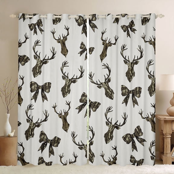 jejeloiu Cartoon Camo Bow Curtains Pack of 2 (42x84 Each),Jungle Wildlife Curtains Blackout,Retro Camouflage Pattern Bedroom Curtains For Teens,Breathable Home Decor