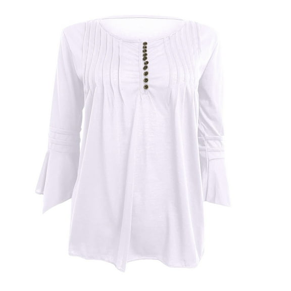 Ichuanyi Womens Shirts , Women's Flared Sleeve Pleated T-Shirt Top Bottoming Shirt Three Quarter Sleeves Blouse
