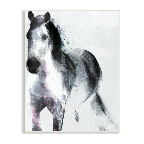 Stupell Industries Distressed Patch Line Wild Horse Portrait Black Pink, 13 x 19, Designed by Jennifer Ellory