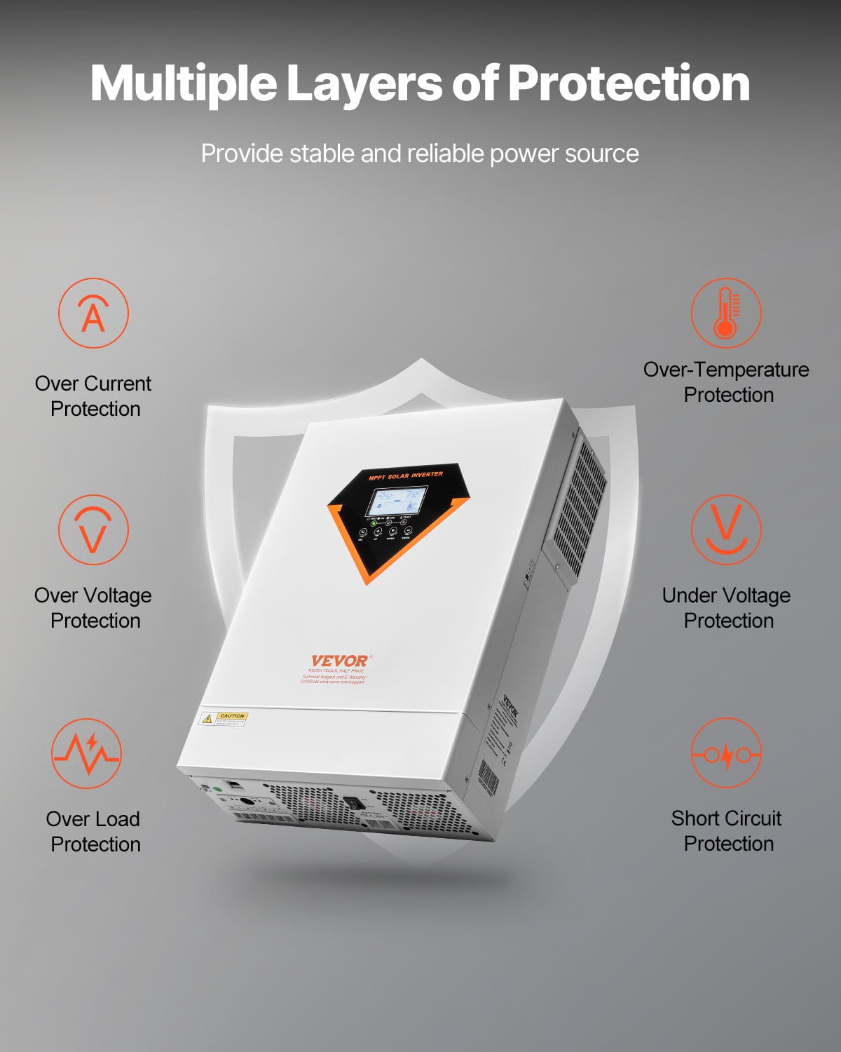 VEVOR Hybrid Solar Inverter, 6000W, All in One Pure Sine Wave Power Inverter Charger, 48V DC to 220/230V AC, with Built-in 120A MPPT Solar Controller, for off-Grid System Lead Acid Lithium Battery