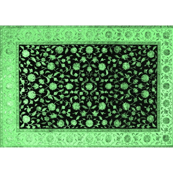 Ahgly Company Indoor Rectangle Persian Emerald Green Traditional Area Rugs, 5' x 7'