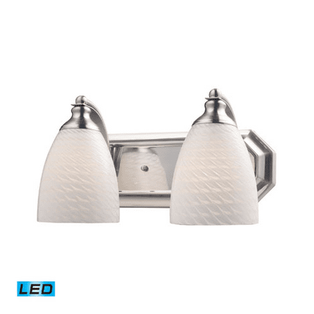 

Bath Lighting 2 Light LED With Satin Nickel Finish Glass: White Swirl Glass 14 inch 27 Watts - World of Lamp