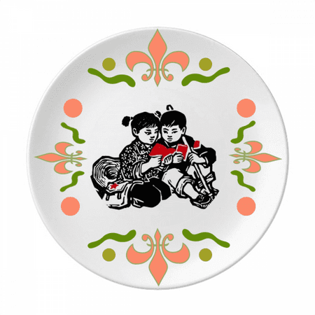 

Boy Girl Hat Backpack Book Patriotism Flower Ceramics Plate Tableware Dinner Dish