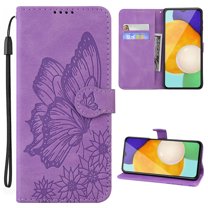 Women's Butterfly Pattern Wallet Case for Samsung Galaxy A54 6.4 inch, TPU Leather Magnetic Buckle with Card Holder Shockproof Protective Phone Cover for Samsung Galaxy A54 5G,Purple
