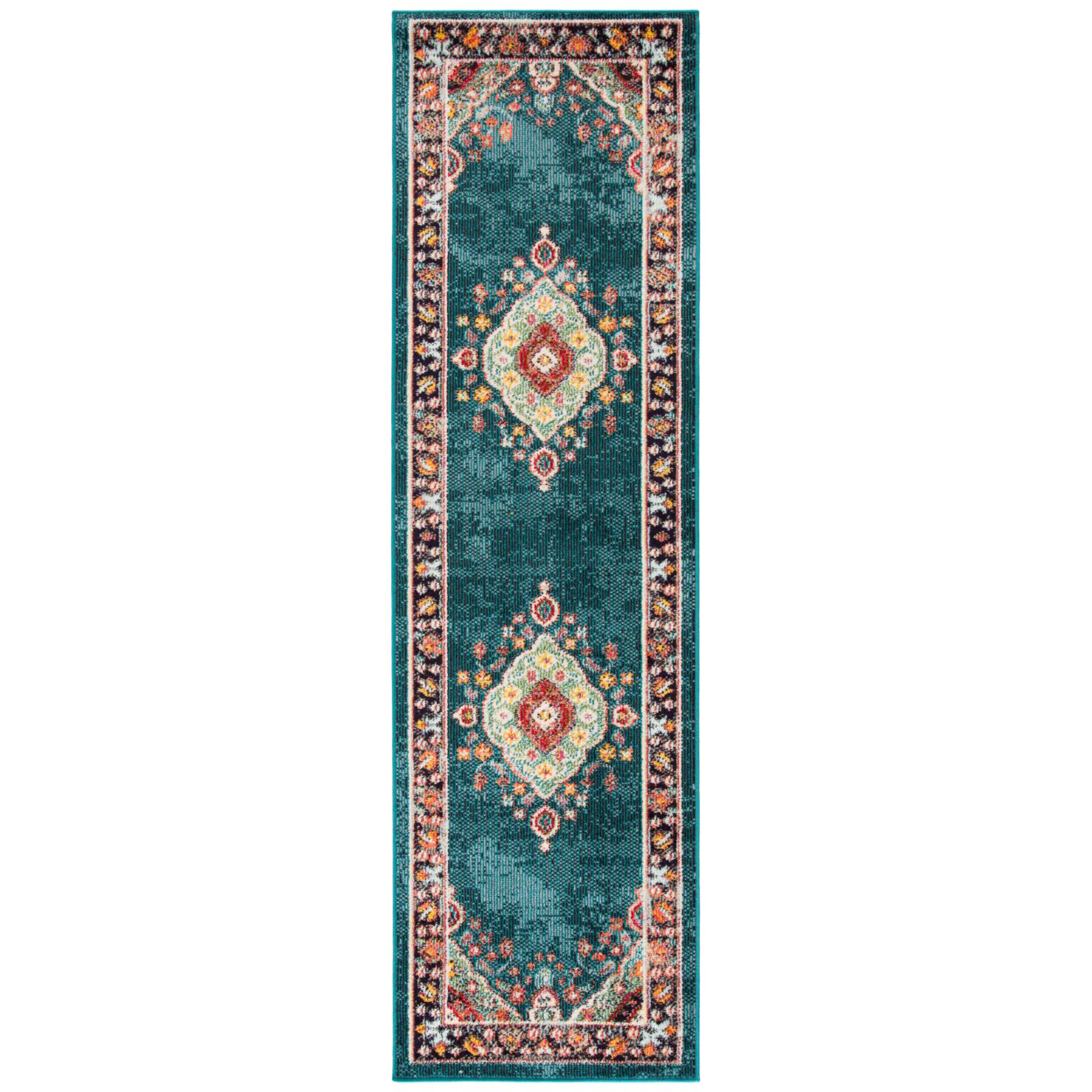 thumbnail image 6 of SAFAVIEH Madison Sonam Floral Bordered Runner Rug, Navy/Turquoise, 2'3" x 8', 6 of 11