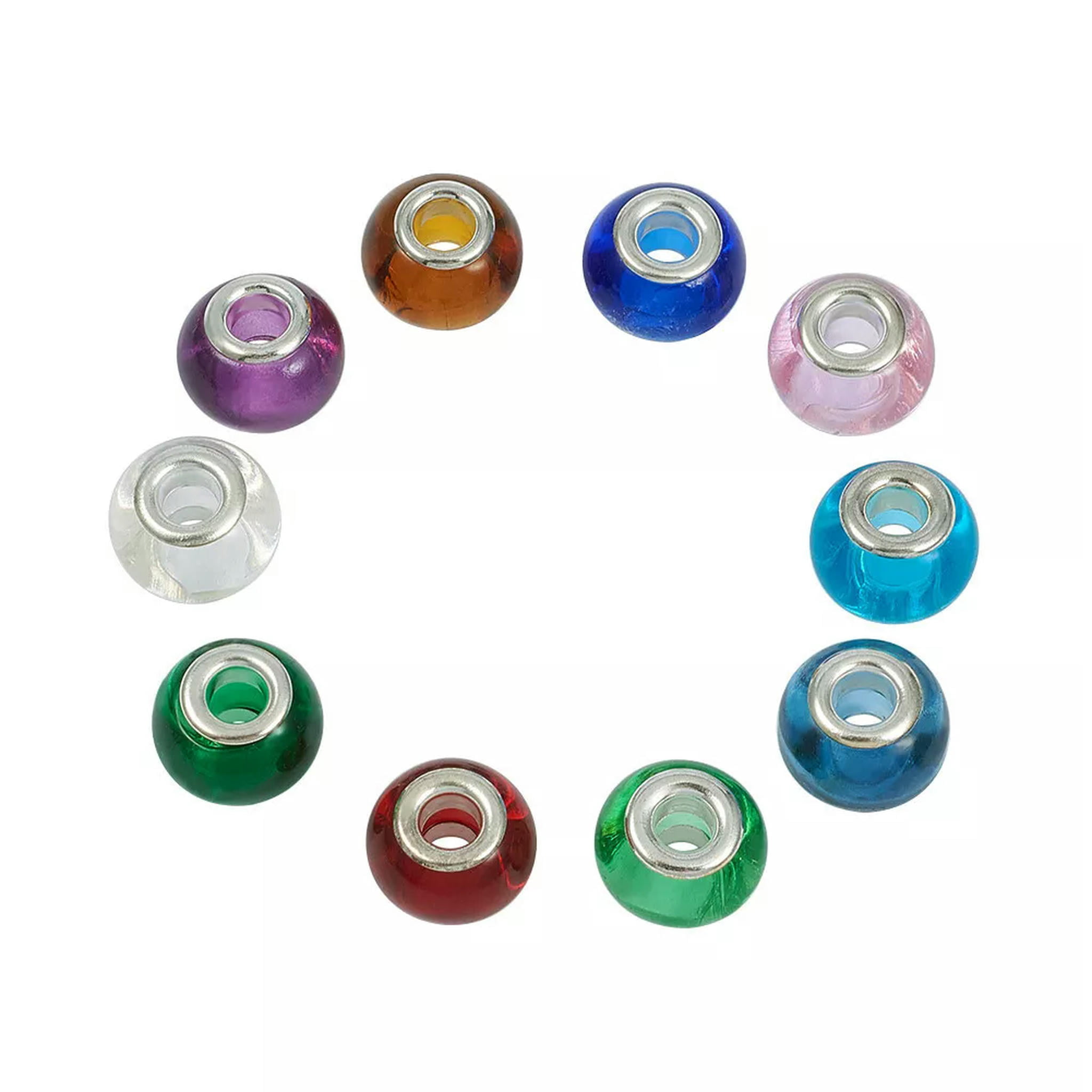 EOEMY 100Pc Rondelle Glass European Beads Large Hole Beads Smooth Beads Spacer 15X12mm