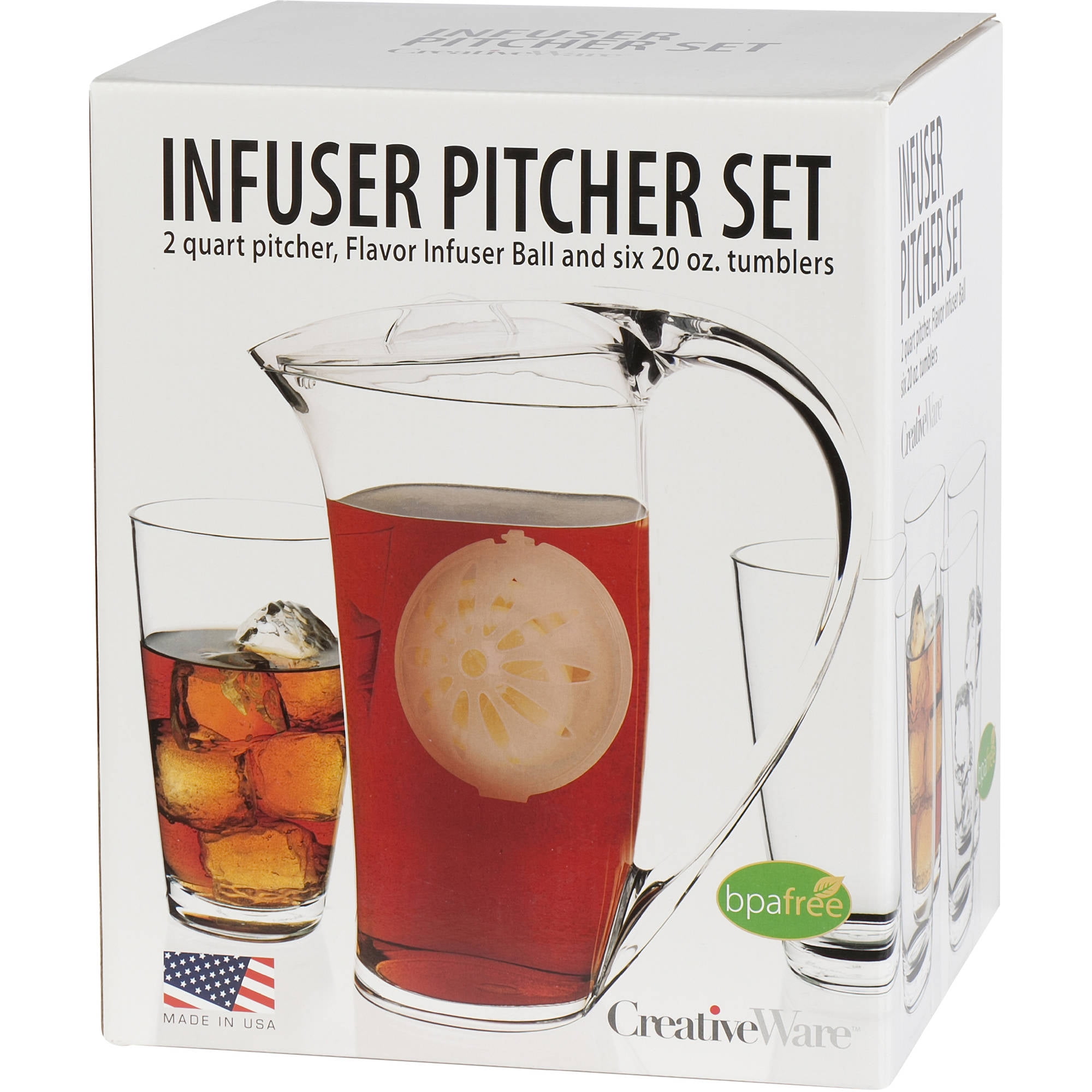 Creative Ware 8Piece Tumbler and Infuser Pitcher Set, 6 20 oz Tumblers