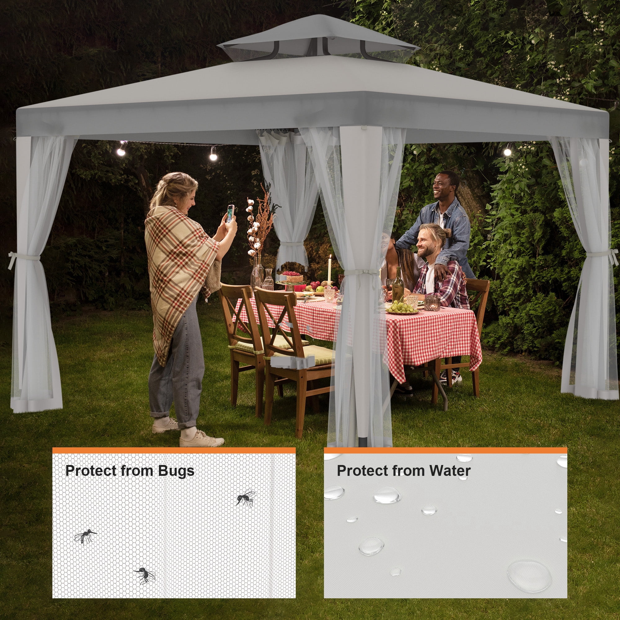 10'x10' Mosquito Netting Patio Gazebo Tent Outdoor Canopy Shelter For Garden,Grey