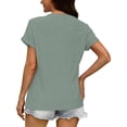 thumbnail image 4 of PNTUTB Women's Lightweight Breathable Solid Color Casual Openwork V Neck Short Sleeve Loose Comfort T Shirts, 4 of 6