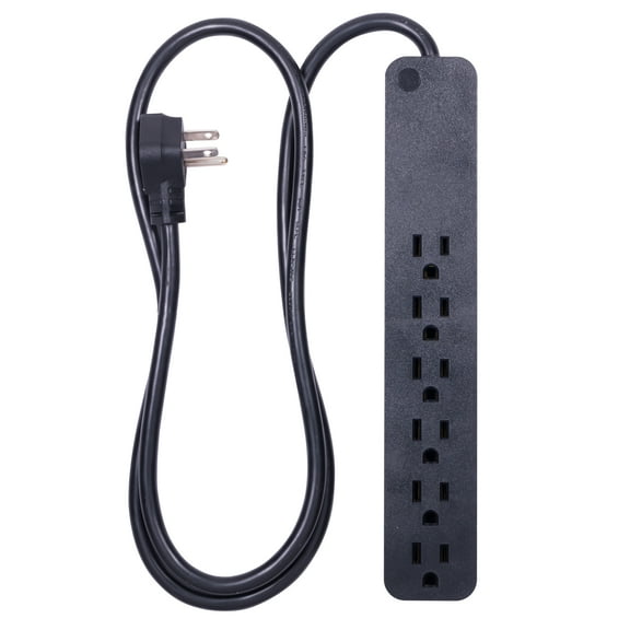 GENERAL ELECTRIC Pro 6-Outlet Power Strip Surge Protector, 4ft. Cord, Black - 37051