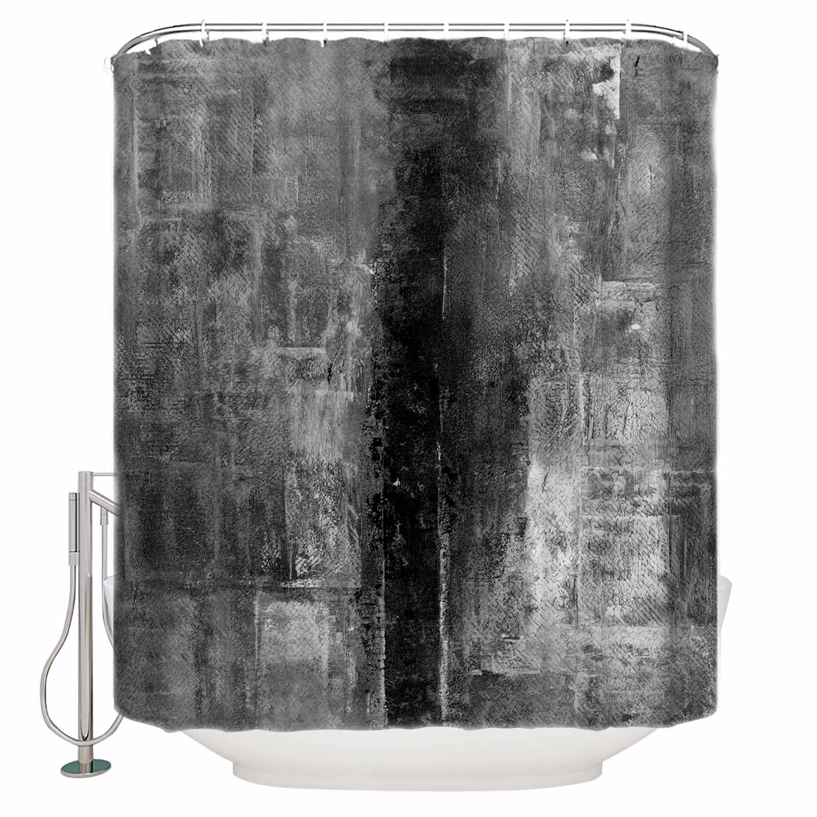 Grey Oil Painting Bathroom Curtain 72 Inch Shower Curtain with Hooks, Modern Abstract Graffiti Street Art Waterproof Polyester Bath Curtain Washable Bathtub Curtain 60''x 72''