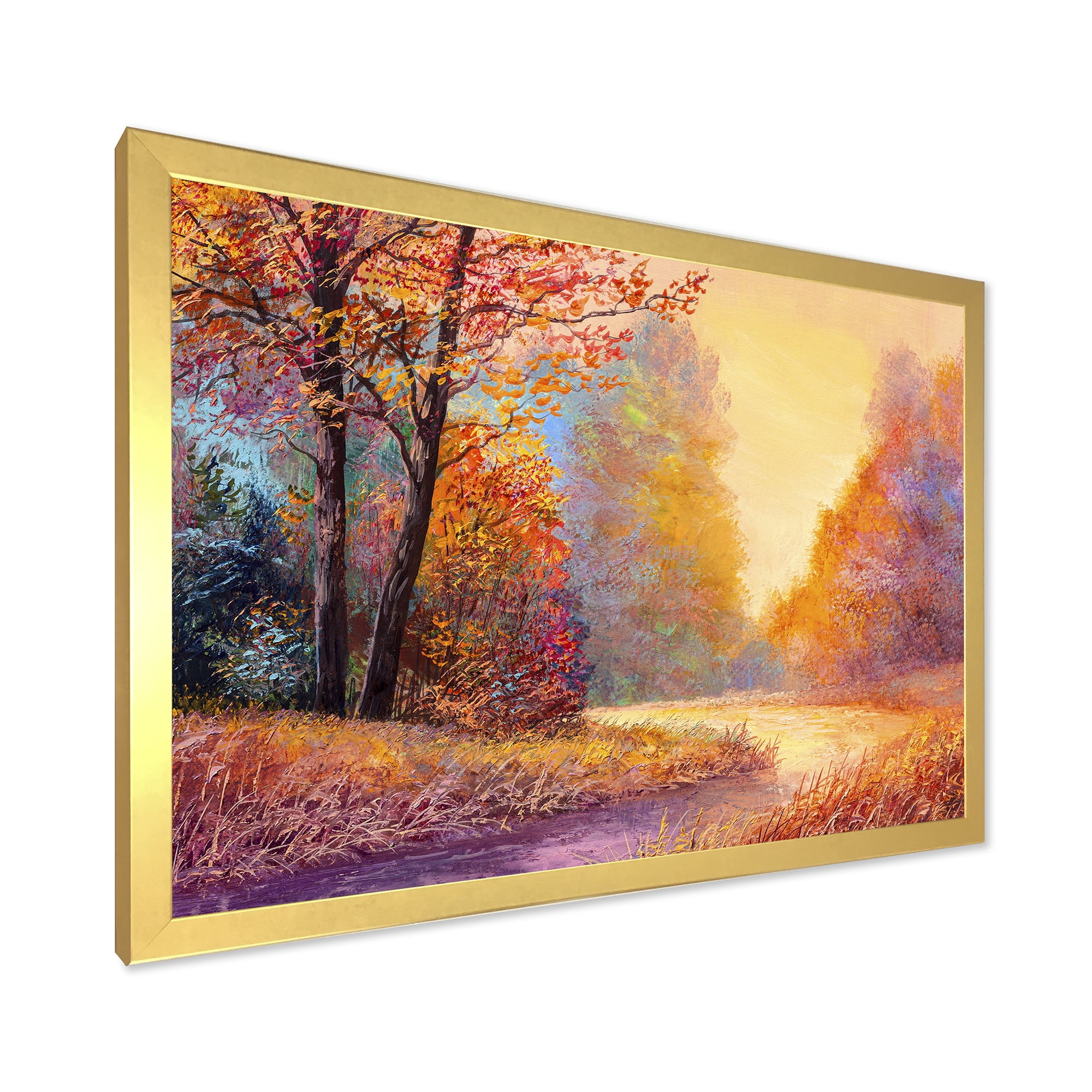 Designart 'The Autumn Forest Orange Leaves Landscape With Path' Lake House Framed Art Print