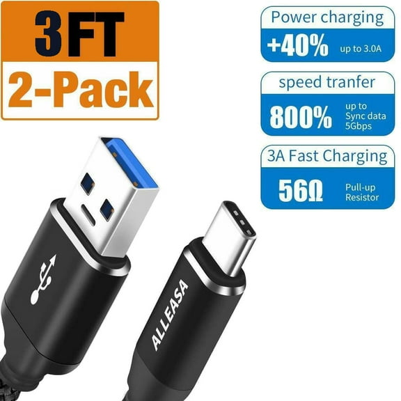 2Pack 3FT USB-A to USB-C, Type C Charging Cable Adapter Braided Cord Rapid Sync Charger Connector
