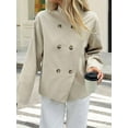 thumbnail image 5 of Women Cropped Trench Coat Oversized Double Breasted Lapel Long Sleeve Short Jacket Fashion Outerwear Khaki S, 5 of 7