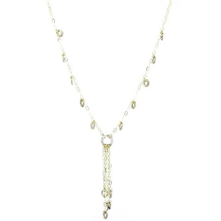 American Designs Jewelry 14kt Yellow and White Gold Multi-Strand Diamond-Cut Chain Circle Necklace, Adjustable 16-18 Chain