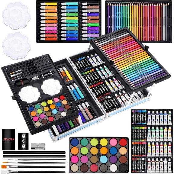 Art Supplies, 144- Deluxe Art Set Professional Art Kit with Portable Case, Crafts Drawing Painting Kit for Gifts Adults Artists