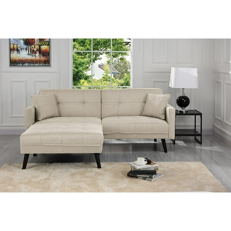 Sleeper Living Room - Mid-Century Modern Linen Fabric Futon Sofa Bed, Living Room Sleeper Couch (Beige)