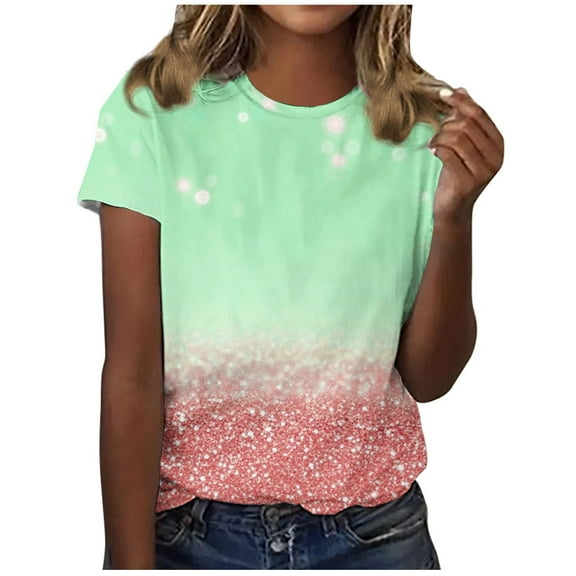 JSheng Women's Casual Loose Tops New Casual Fashion Printed T-Shirt Crewneck Short-Sleeved Top for Women Green L