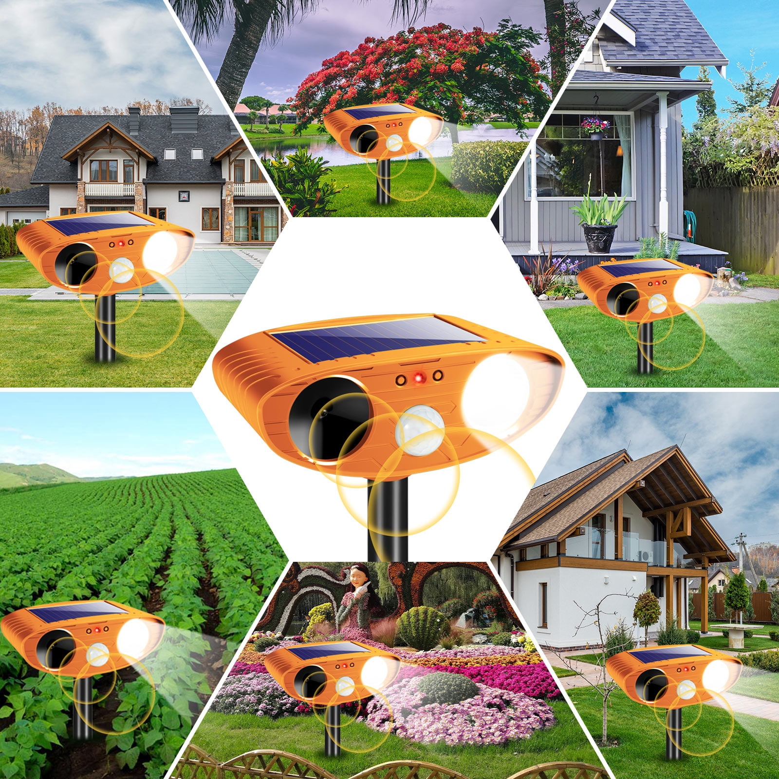 SolarAnimal Repellent with Motion Detection, Waterproof Ultrasonic Technology for Cats, Rabbits, Deer, Raccoons, and Skunks - Yard, Garden, Farm Protector
