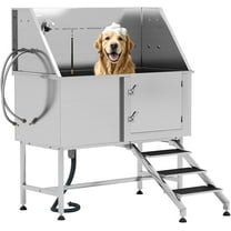 Jocisland 50 in L Professional Dog Washing Station with Stairs, 304 Stainless Steel Pet Bathtub Features Adjustable 3-Flow SJocislandrhead, Removable Grates, Easy Cleaning Pet Wash Tub (Right)