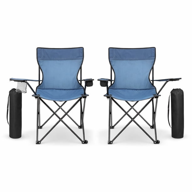 Sillas Plegables para Camping Pesca Playa y Exteriores Lona Impermebale Porta Vaso Ligera Sillas para Exterior Ergonomica con Estructura de Acero y Funda Transportadora Set de 2 Sillas Azul Grisaceo