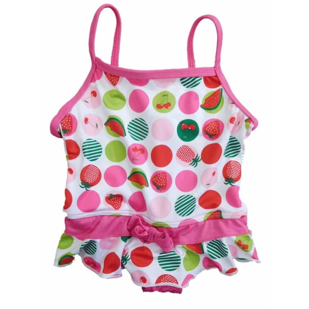 Pink Platinum Infant Girls Pink Polka Dot Swimming Cherry & Strawberry Swim Suit Bathing Suit
