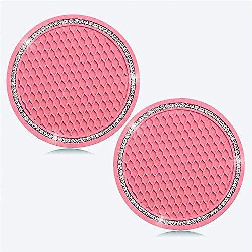 Bling Car Coasters Pink Pvc Travel Auto Cup Holder Insert Coaster Anti Slip Crystal Vehicle Interior Accessories Cup Mats For Women And Girl (2.75" Di
