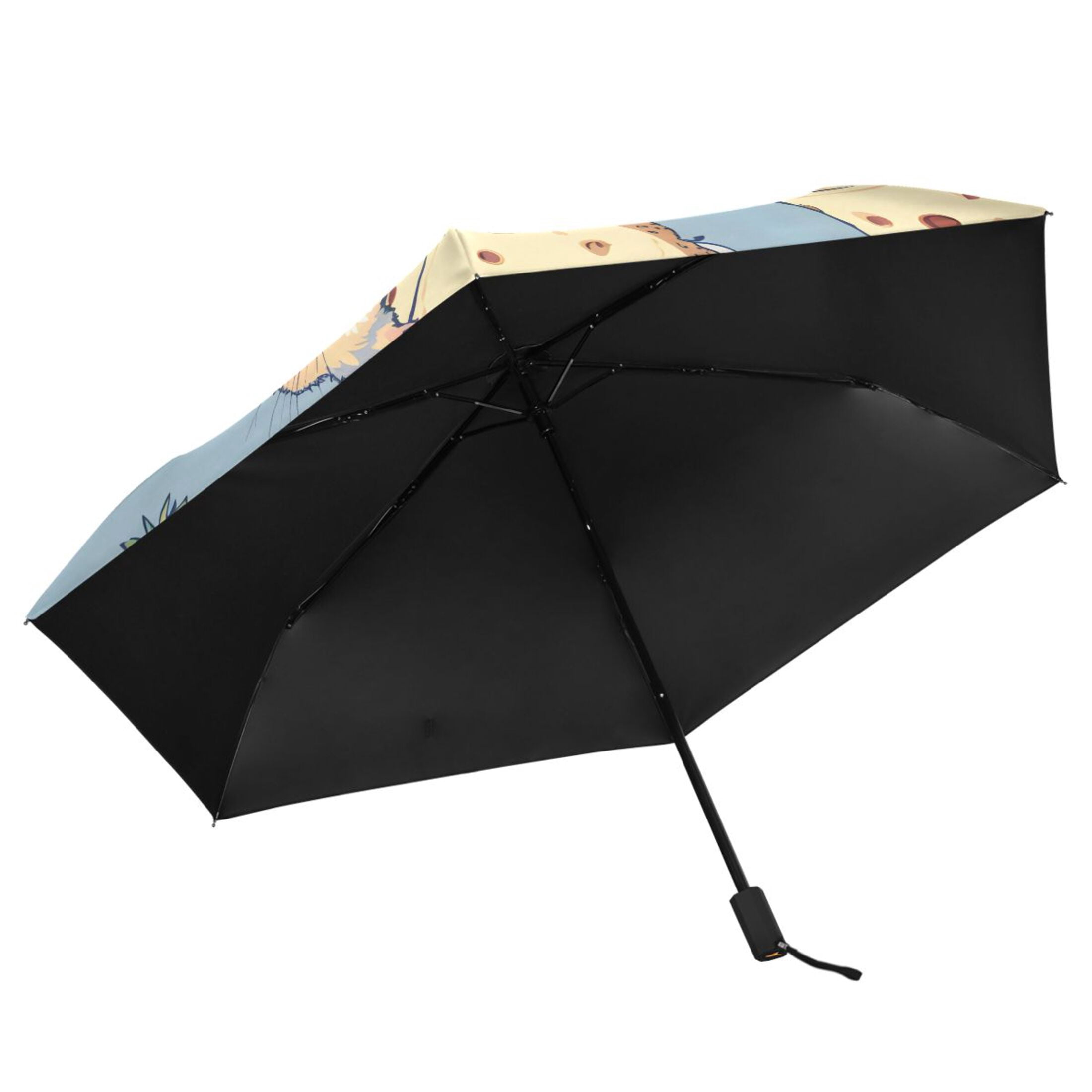 Hamsters Eating Cheesecakes and Strawberries All Weather Umbrella Triple Folding Parasol 6 Ribs UV Protection Portable
