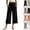 34# Black, variant on Capri Pants for Women - Summer Cotton Linen Wide Leg Fold Over Cropped Gaucho Pant Casual Flowy Yoga Coluttes Orange XXL